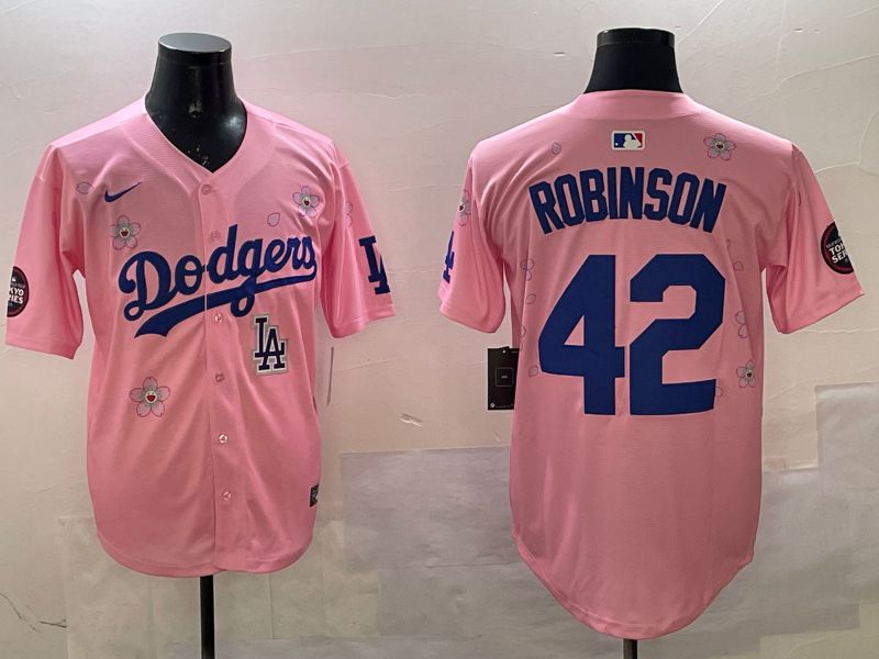 Men Los Angeles Dodgers 42 Robinson Pink Sakura Edition 2025 Nike MLB Jersey style 10